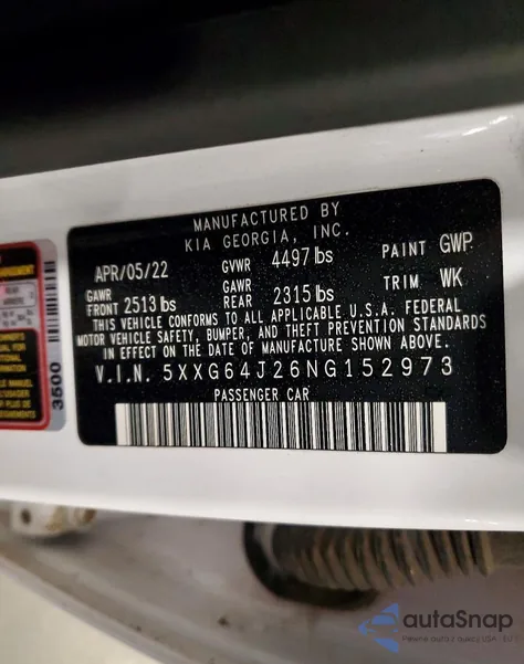 2022 Kia K5 Gt Line из США, поврежденный, VIN 5XXG64J26NG152973